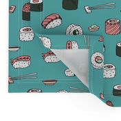 sushi // japanese food cute kawaii fabric international cuisine blue