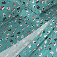 sushi // japanese food cute kawaii fabric international cuisine blue