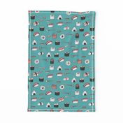 sushi // japanese food cute kawaii fabric international cuisine blue