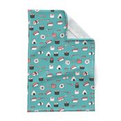 sushi // japanese food cute kawaii fabric international cuisine blue