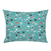 sushi // japanese food cute kawaii fabric international cuisine blue