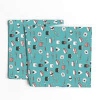 sushi // japanese food cute kawaii fabric international cuisine blue