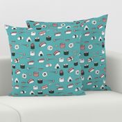 sushi // japanese food cute kawaii fabric international cuisine blue