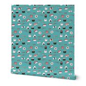 sushi // japanese food cute kawaii fabric international cuisine blue