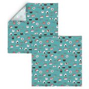 sushi // japanese food cute kawaii fabric international cuisine blue