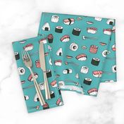 sushi // japanese food cute kawaii fabric international cuisine blue