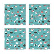 sushi // japanese food cute kawaii fabric international cuisine blue