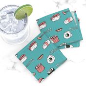 sushi // japanese food cute kawaii fabric international cuisine blue