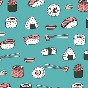 sushi // japanese food cute kawaii fabric international cuisine blue