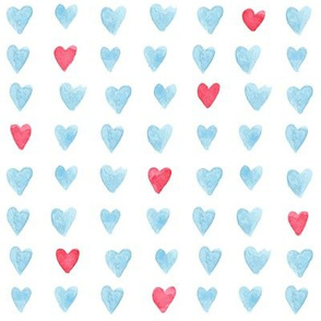 8" Red and Blue Watercolor Hearts