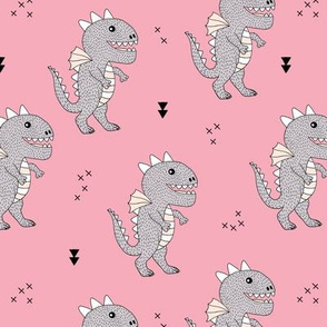 Cute little monster dinosaur dragon baby girls pink