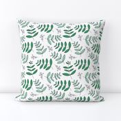 Large leaves and cotton branch botanical garden print lush green