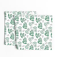Large leaves and cotton branch botanical garden print lush green