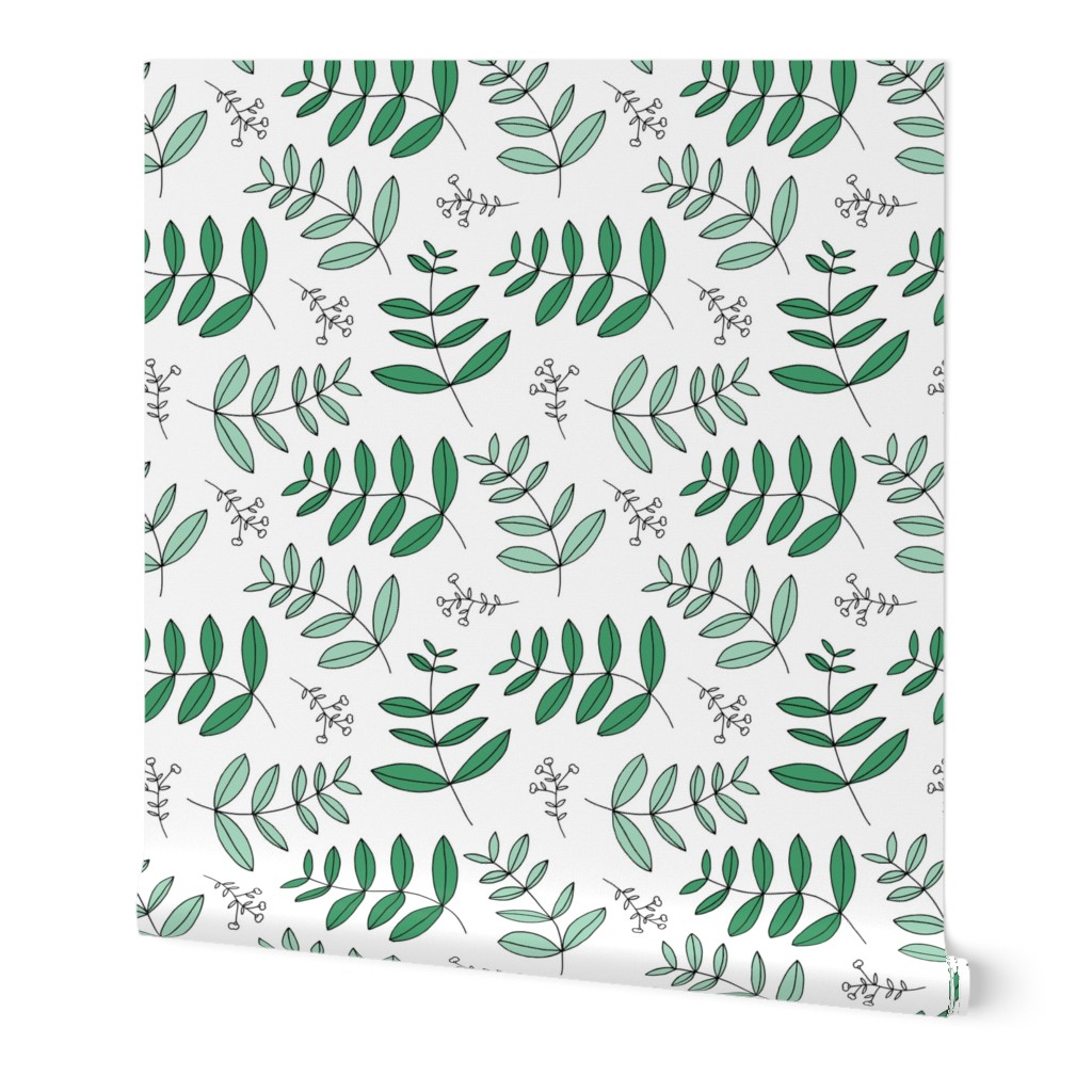 Large leaves and cotton branch botanical garden print lush green XL Jumbo