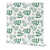 Large leaves and cotton branch botanical garden print lush green XL Jumbo