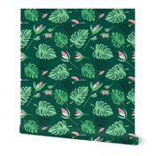 Botanical paradise flower jungle summer garden monstera leaves green