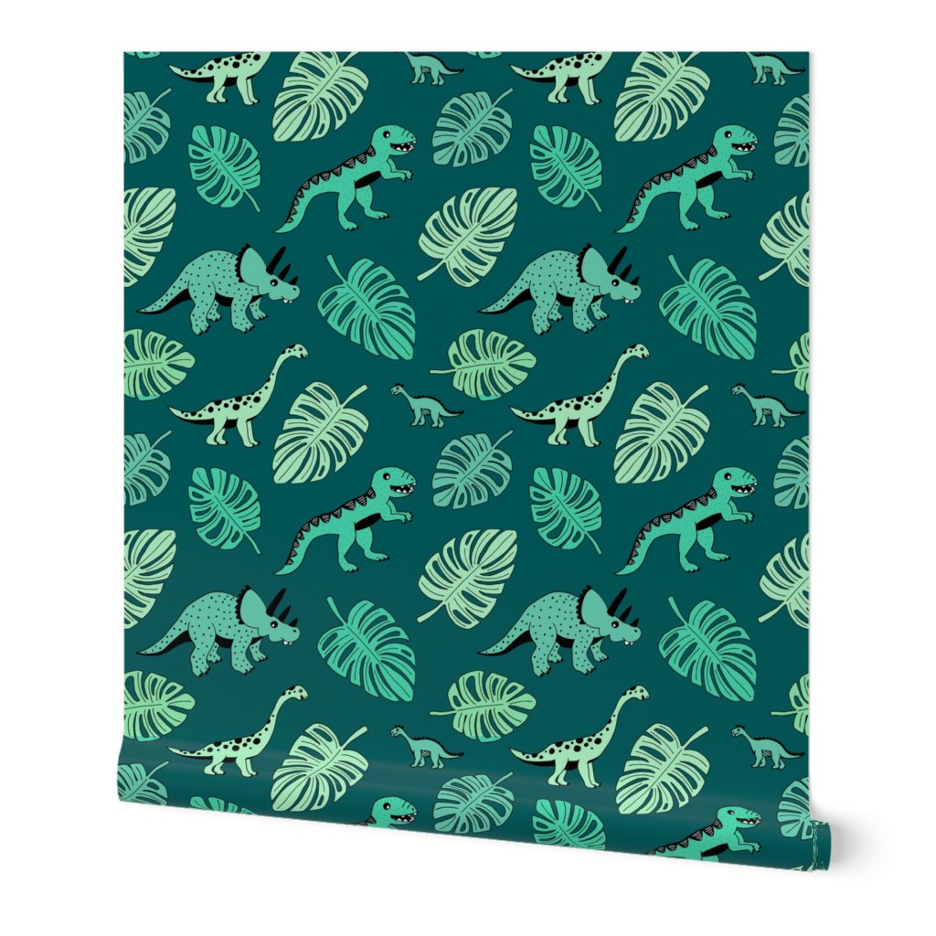 Dinosaur jungle botanical dino garden leaves boys green