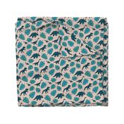 Dinosaur jungle botanical dino garden leaves kids blue teal