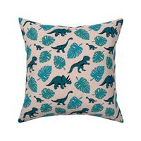 Dinosaur jungle botanical dino garden leaves kids blue teal