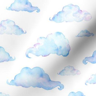 Watercolor Clouds on White Cloudy Sky