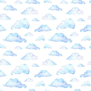Watercolor Clouds on White Cloudy Sky