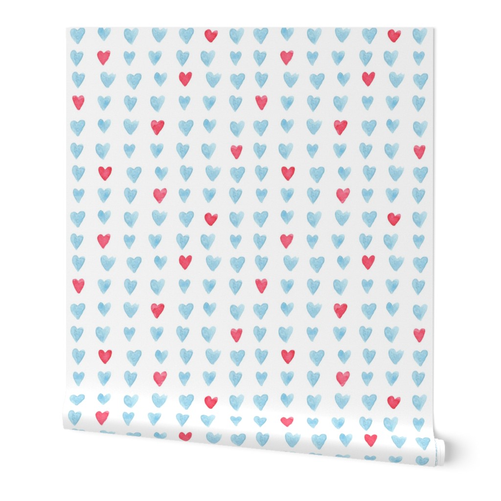 4" Red and Blue Watercolor Hearts