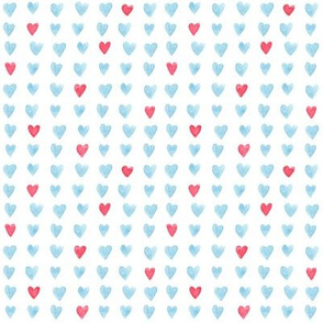 4" Red and Blue Watercolor Hearts