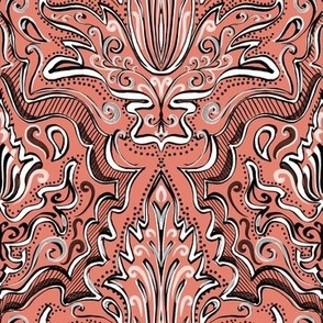 Coral peach sketchbook damask