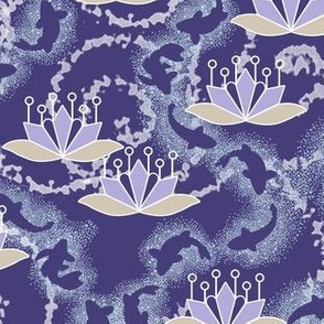 Lotus Blossom Koi Pond, Violet, Khaki 