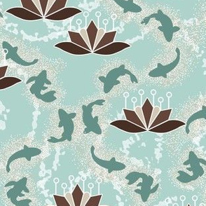 Lotus Blossoms and Koi Pond in Mint and Chocolate