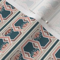 Hexagon and Lotus Stripe Borders in Peach and Blue 