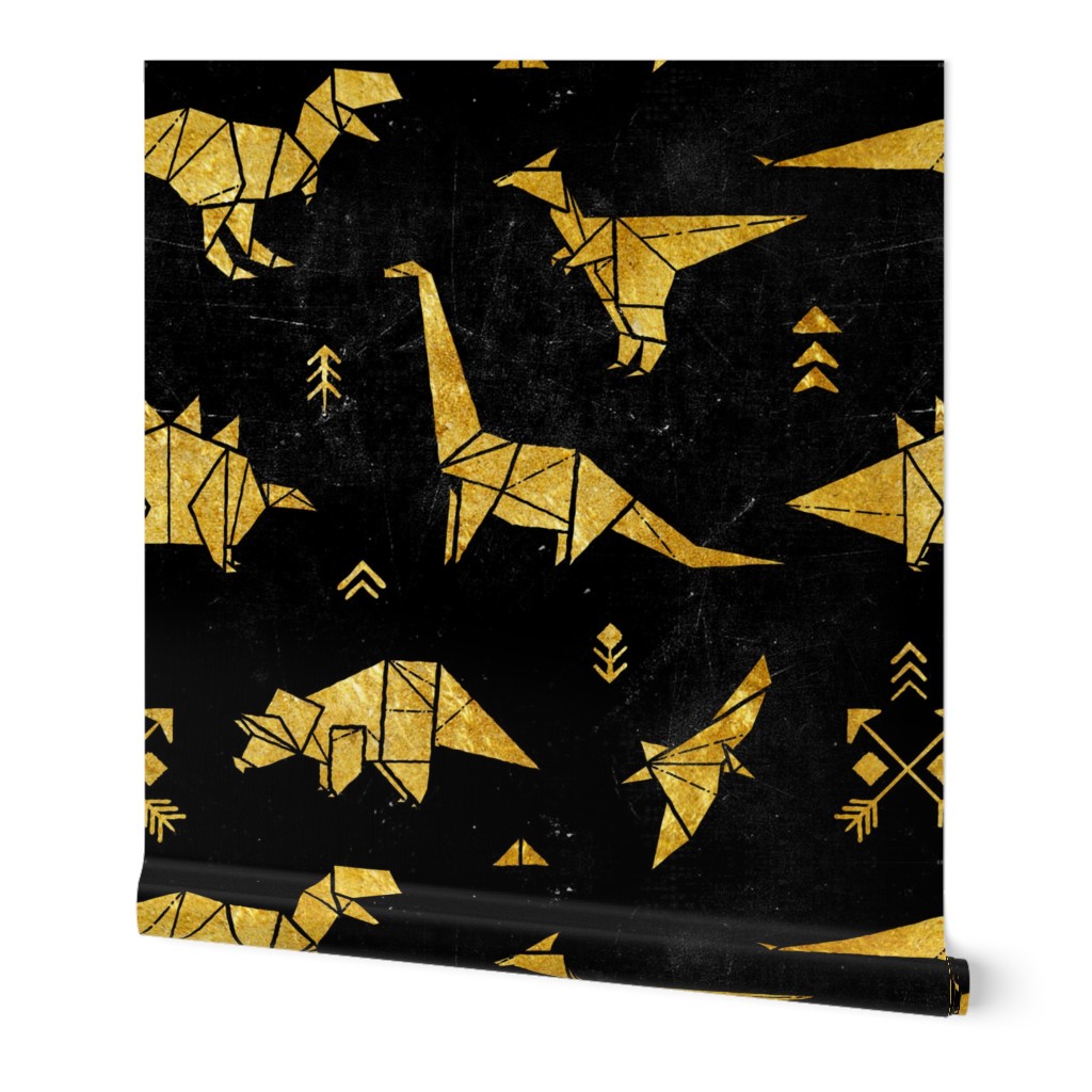 Black and gold origami dinos