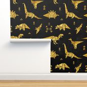 Black and gold origami dinos