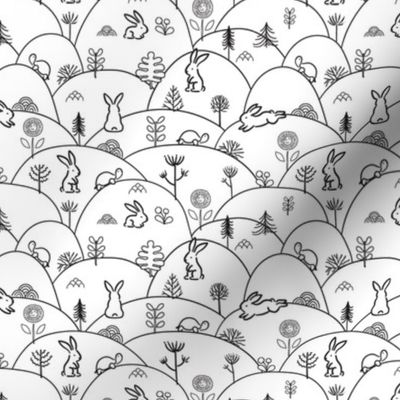 hare and tortiose pattern. black and white cute animals design.