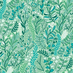 Big Botanical leaves pattern. Nature design. Big. Mint.