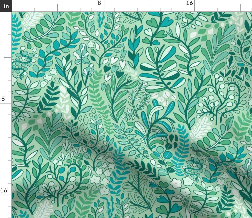 Big Botanical leaves pattern. Nature design. Big. Mint.