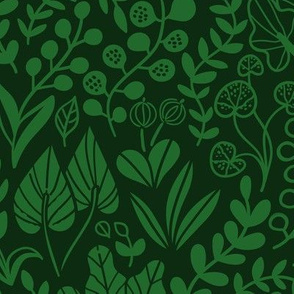 Botanical leaves pattern. Nature design. Green dark.