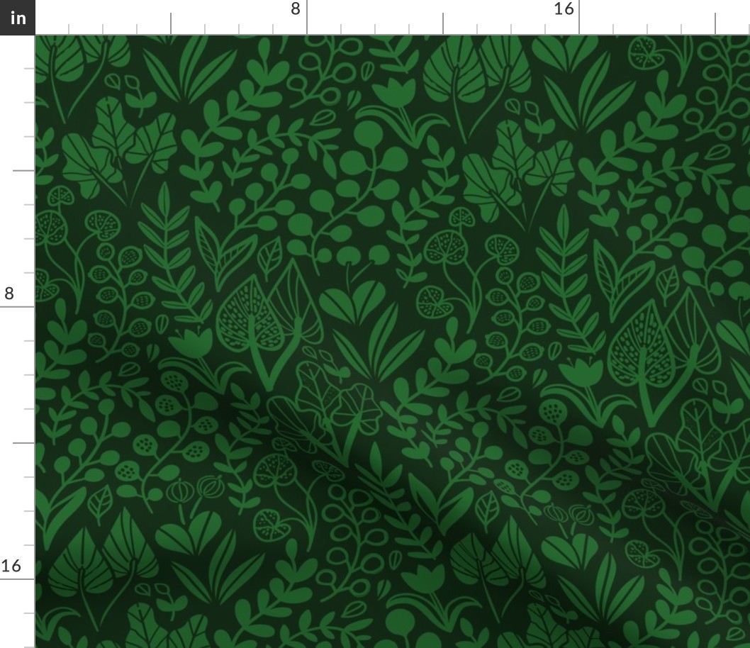 Botanical leaves pattern. Nature design. Green dark.