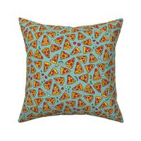 Funny pizza pattern. Cartoon Italian food design. Mint