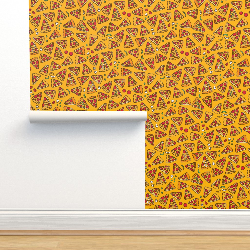 Funny pizza pattern. Cartoon Italian Wallpaper | Spoonflower