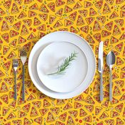 Funny pizza pattern. Cartoon Italian food design. Yellow Orange.