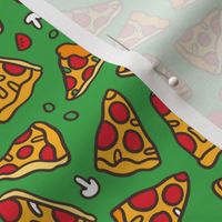 Funny pizza pattern. Cartoon Italian food design. Green