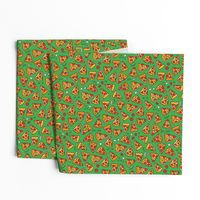 Funny pizza pattern. Cartoon Italian food design. Green