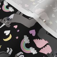 pitbull unicorn fabric - pastel rainbow cute pitbulls pegasus - black (railroad)