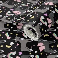 pitbull unicorn fabric - pastel rainbow cute pitbulls pegasus - black (railroad)