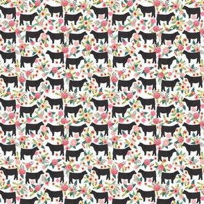 show steer floral fabric - black cattle and florals fabric - TINY