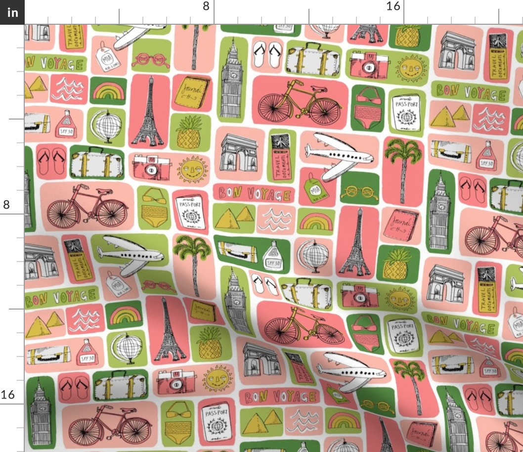 travel // eiffel tower pyramids vacation destinations fabric pink and light green