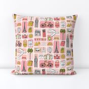 travel // eiffel tower pyramids vacation destinations fabric pinks