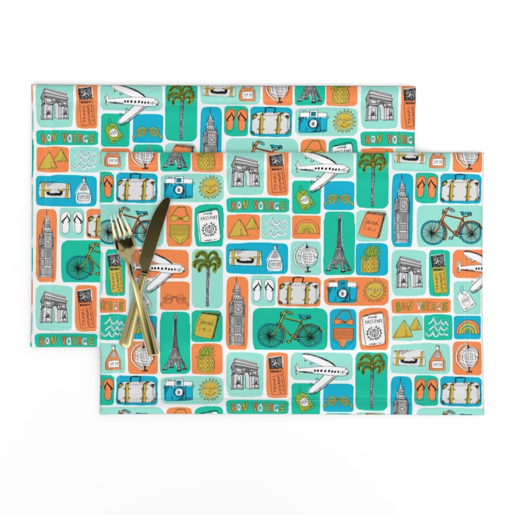 travel // eiffel tower pyramids vacation destinations fabric bright