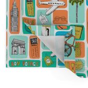 travel // eiffel tower pyramids vacation destinations fabric bright